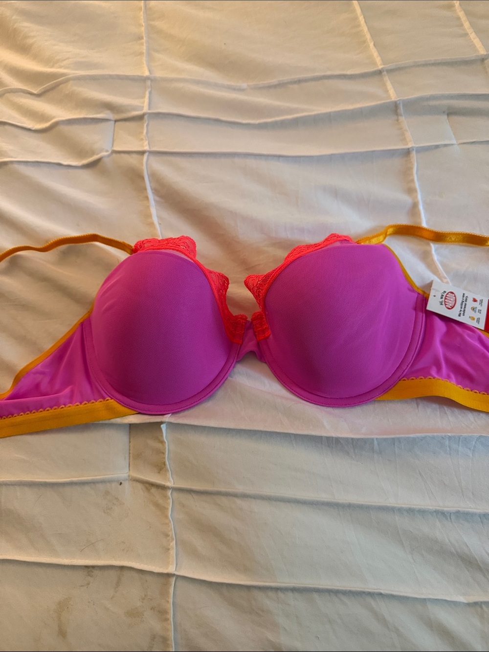 Bright Pink and Yellow Padded Bra